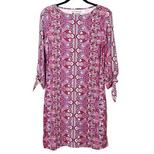 Coolibar Womens Pink 3/4 Tie Sleeve UPF 50+ Paisley Shift Dress Red Pink Sz XS